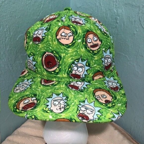 Rick & Morty BioWorld Adult Swim All Over Print Snapback Hat Cap Green - Picture 1 of 5